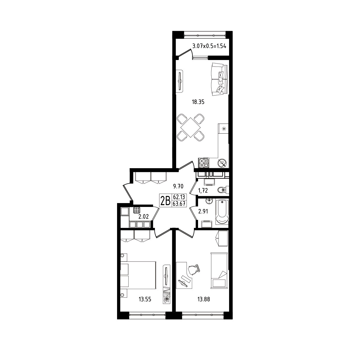 ЖК Яблоневый Квартира №039