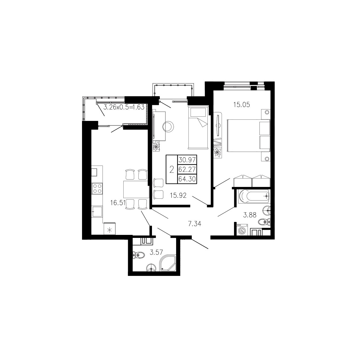ЖК Суворов 1 очередь Квартира №064